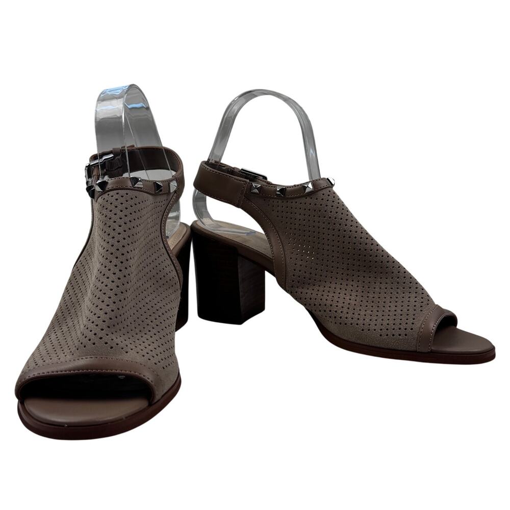 Marc Fisher Parso Natural Suede Perforated Stud Heeled Sandals Women's Size 8.5
